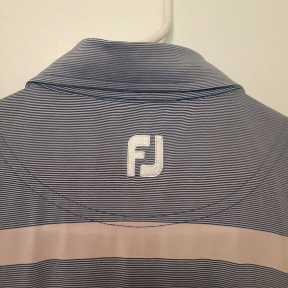 Footjoy FJ Golf Polo Shirt Mens Medium Blue Stripe Performance Stretch - Picture 5 of 7